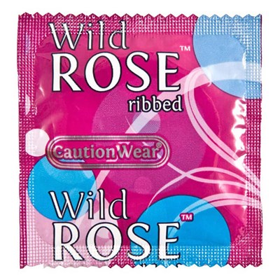 Caution Wear Wild Rose Ribbed Condoms: 12-Pack