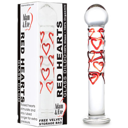 Adam & Eve Red Hearts Glass Dildo, Evolved Novelties