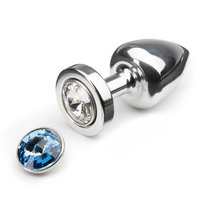 Diogol Aluminium Petite Butt Plug with Magnetic Swarovski Crystals Clear & Blue