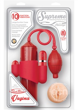 Supreme Vibrating Penis Pump With Vagina Masturbator Red 8 Inch Cylinder