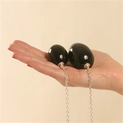Insertable Black Egg with Silver Chain - Vaginal Anal Jewelry Ben Wa Balls