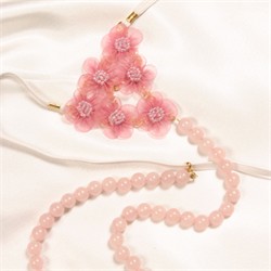String Pink Summer - Women's rose quartz g-string with pink flowers - Erotic Jewelry