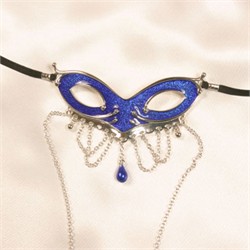 Women's Mask Waist Band with Clitoral Pendant Blue Inlay on Silver