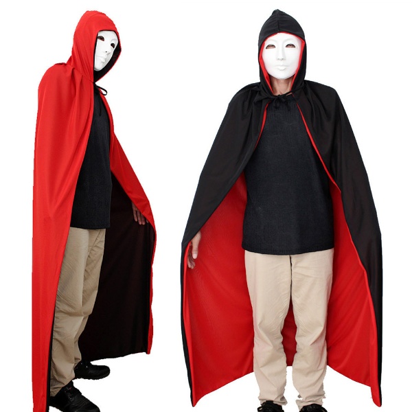 New Red & Black Hooded Cape Cloak Adult Halloween Masquerade Party Costume