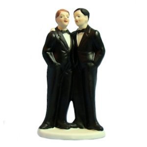 Two Grooms Gay Wedding Cake Topper - (Can be Custom Painted) - Popular Merchandise Gay Pride Products! Two Black Tux Design
