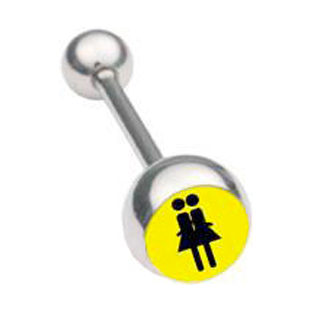 Yellow Double Girl Lesbian Pride Tongue Ring Barbell (Lesbian Pride Body Jewelry)