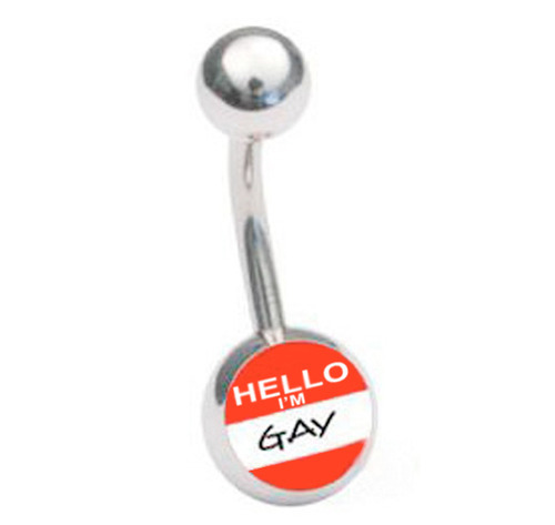 Hello I'm Gay - LGBT Gay and Lesbian Pride Navel / Belly Ring (Body Jewelry) Steel