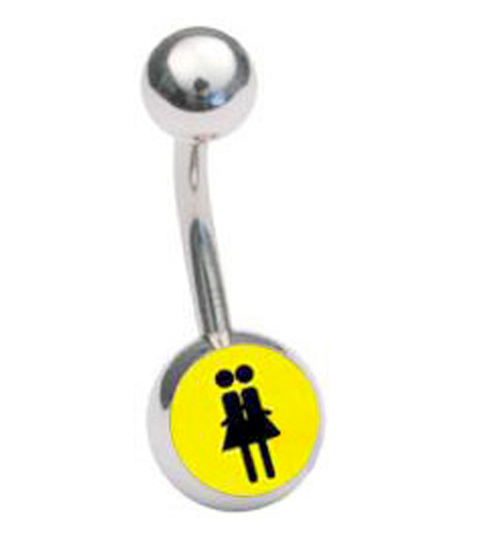 Yellow Double Girl Lesbian Pride Logo Navel / Belly Ring (Lesbian Pride Jewelry for Body)