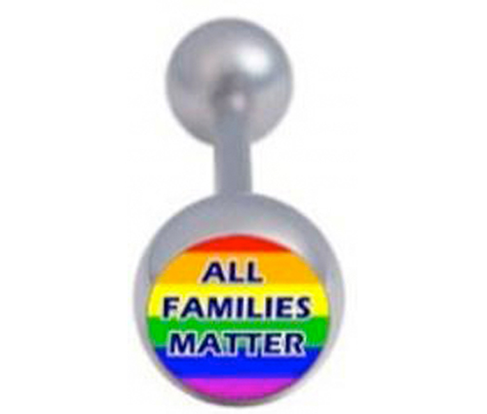 All Families Matter - Gay and Lesbian Pride Tongue Ring Barbell - Rainbow (Body Jewelry)