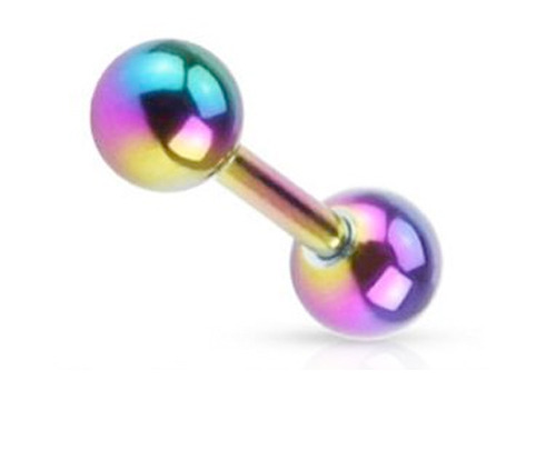 Anodized Rainbow Double Ball Tongue Ring - Gay & Lesbian Pride Barbell (Tongue / Body Jewelry)